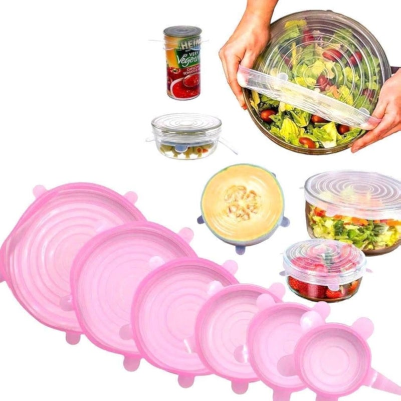 Sakoraware Set of 6 Vacuum Reusable Flexible Safety Silicone Stretch Dishwasher Microwave and Freezer Safe Lids Covers for Rectangle/Round/Square Glass Bowl Box- Multicolor